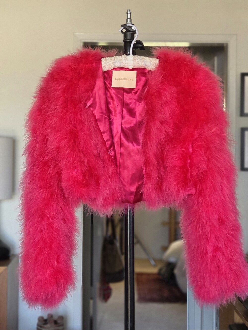 Bubish Luxe Manhattan Crop Feather Jacket - Fuchsia Pink
